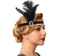 Handcess 1920s Feather Flapper Headband Black Feather Crystal Headband Women's Vintage Flapper Headpiece 20's Theme Cocktail Hair Accessories for Costume Prom Carnival Theme Party