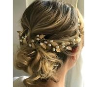 Handcess Bride Wedding Hair Vine Gold Pearl Headpiece Leaves Bridal Hair Accessories for Women