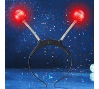 Handcess Light up Alien Headband LED Glitter Alien Antenna Hair Band Glowing Space Costume Hair Hoop Party Rave Hair Accessories for Women (C-Red, One Size)