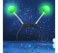 Handcess Light up Alien Headband LED Glitter Alien Antenna Hair Band Glowing Space Costume Hair Hoop Party Rave Hair Accessories for Women (D-Green, One Size)