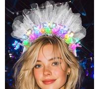 Handcess Light up Birthday Headband LED Festival Pearl Hair Band Glitter Costume Hair Hoop Party Rave Hair Accessories for Women