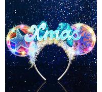 Handcess Light up Christmas Headband Flashing Xmas Headwear LED Bow Headbands Glitter Star Hair Accessories for Women