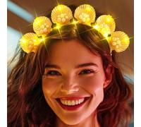 Handcess Light Up Golden Shell Headband LED Greek Goddess Halo Crown Glowing Pearl Headpiece Flashing Cosplay Costume Accessories for Women