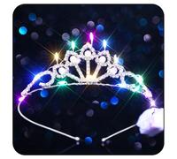 Handcess Light up Sparkly Rhinestone Tiaras and Crowns Silver LED Crystal Crown Headbands Princess Pearl Tiara Birthday Costume Crown Party Rave Hair Accessories for Women and Girls