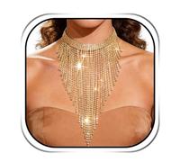 Handcess Rhinestone Statement Necklace Sparkly Tassel Choker Bling Chunky Jewelry for Women