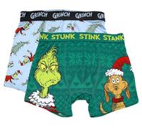 Handcraft Dr. Seuss The Grinch Boxers for Men, 2 Pack Grinch Underwear Boxer Briefs, Grinchmas Mens Underwear, S-M-L-XL, Green/Blue, L
