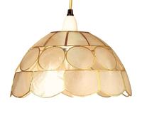 Handcrafted 25cm Capiz Shell Pendant Shade - Natural with Antique Brass Inlay, Dual Shade Ring, Easy Fit, Made in The Philippines