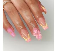 Handcrafted 3D Floral Press on Nails Short Almond French Tip - 24PCS False Nails with Flower Design Autumn Wearable for Women Almond Tips Acrylic Square Stiletto Petite Print