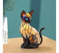 Handcrafted 3D Resin Cat Lamp, Vintage Stained Glass Cat Night Light, Decorative LED Night Light for Cats Lovers, USB Table Lamp Cozy Glow for Desk & Mantel, Fun Gift for Pet Owners (A)