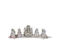 Handcrafted 5 Ganesh Idols with Musical Instruments on Leaf | Decorative Metal Statue of Musical Ganesha Set for Home Décor | Showpiece Symbolizing Joy, Art, and Spiritual Harmony | 16L x 15W x 11H Cm