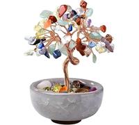 Handcrafted 7 Chakra Crystal Tree, Copper Wire Tree of Life with Ceramic Pot, Feng Shui Healing Gemstone Bonsai, Spiritual Home Decor Accessories, Thoughtful Chakra Tree Gifts for Women & Mum