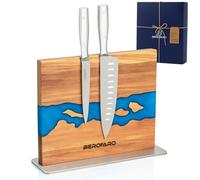 Handcrafted Acacia Magnetic Knife Block - River Resin Design, Dual-Sided Knife Holder with Metal Base, Kitchen Gift, 33×11×28cm