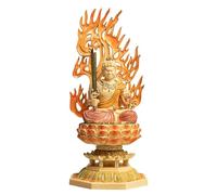 Handcrafted Acala Buddha Statue with Fine Color Painting for Home or Office Decor Wooden Buddhist Fudo Myoo Statue with Fire and Lotus Symbol Spiritual Protector Feng Shui Ornament