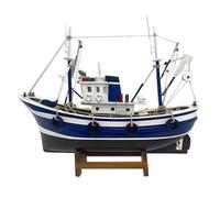 Handcrafted American-Style Wooden Fishing Boat Model - Solid Wood Desktop Ship Decor for Office Room Nautical Display,A