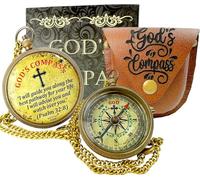 Handcrafted Antique God’s Compass Brass 2 Inch Sundial Compass with Leather Case Vintage Style Navigational Compass for Camping & Hiking (God’s Compass (B))