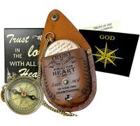 Handcrafted Antique Trust in The Lord Brass 2 Inch Sundial Compass with Leather Case Vintage Style Navigational Compass for Camping & Hiking ((A) Trust in The Lord Compass-Proverbs 3: 5-6)