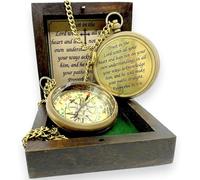 Handcrafted Antique Trust in The Lord Brass 2 Inch Sundial Compass with Leather Case Vintage Style Navigational Compass for Camping & Hiking ((D) Trust in The Lord Compass-Proverbs 3: 5-6)