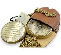 Handcrafted Antique Trust in The Lord Brass 2 Inch Sundial Compass with Leather Case Vintage Style Navigational Compass for Camping & Hiking ((F) Trust in The Lord Compass-Proverbs 3: 5-6)