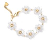 Handcrafted Artisanal Daisy Flower Beaded Bracelet, 18K Gold-Plated Adjustable Chain Charm Bracelet, Waterproof Dainty Glass Beads Jewelry, Fairycore Aesthetic Summer Gift for Her, One Size, Glass