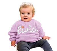 Handcrafted Baby Knit Sweater with Custom Embroidered Name or Monogram, Specialized Gift for Infant Girl, Boy, Toddler, Kid 6-12M Purple