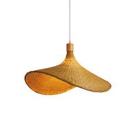 Handcrafted Bamboo Chaner Hat Shape with E27 Light Source, Ceiling Pendant Lamp, Rattan Lampshade for Dining Room, Bedroom, Corridor Home Decoration