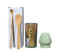 Handcrafted Bamboo Matcha Whisk Set 4 Piece Includes Traditional Tea Spoon Matcha Spoon and Ceramic Matcha Stand Perfect Matcha Tea Set for Tea Enthusiasts Japanese Tea Accessories(Green)