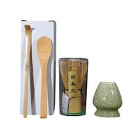 Handcrafted Bamboo Matcha Whisk Set 4 Piece Includes Traditional Tea Spoon Matcha Spoon and Ceramic Matcha Stand Perfect Matcha Tea Set(Matcha Color)