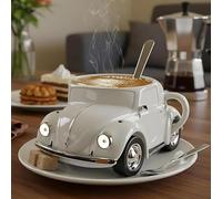 Handcrafted Beetle Shaped Coffee Mug, Imaginative Car Shaped Coffee Mug, Novelty Tea Cup Home Office Decor, Creative Gifts for Beetle Lovers 9 colors to choose from（3.45inX4.72in）(Color:Off-White)