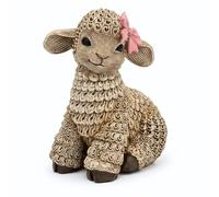 Handcrafted Belle the Lamb Ornament - Rustic Resin Farmhouse Figurine with Pink Bow | Adorable Animal Sculpture for Home Décor, Cottage Style Decoration or Thoughtful Gift for Her