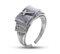 Handcrafted Bible Ring with Cross - A Sacred Companion of Faith, Adjustable Christian Faith Cross Ring, Scripture Carved Bands Engraved Praying, Religious Jewelry Gift