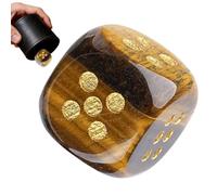 Handcrafted Board Game Stone Dice, Decorative Polyhedral Counter, 0.59 Inch Playing Cube With Velvet Pouch, Natural Quartz Hand Carved Sphere Having Smooth Face, Tabletop Gem Ornament for Family Club