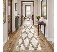 Handcrafted Braided Jute Runner Rug 3x16 ft - Rustic Natural Braided Area Rug Thick 0.27" Geometric Diamond Pattern White & Beige Rugs for Kitchen, Bedside, Home Decor Carpet