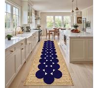Handcrafted Braided Jute Runner Rug 4x8 ft - Rustic Natural Braided Area Rug Thick 0.27'' Navy-Blue Circular Pattern Geometric Rugs for Hallway, Balcony, Laundry, Home Decor Carpet