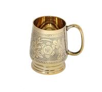Handcrafted Brass Beer Stein Antique Style Tankard Mug Moscow Mule Cup Pure Brass Embossed Mug with Handle, Drinking Cups for BBQ/Home/Office/Party (Large)