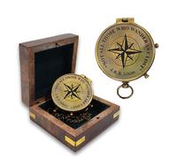 Handcrafted Brass Compass Not All Those Who Wander are Lost Antique Dial Marine Brass Compass Sailor Gifts Direction Pocket Compass for Men, Camping, Graduation Gift Vintage Home Item with wooden Case