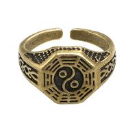 Handcrafted Brass Open Rings Featuring Traditional Chinese Taoist Symbol Adjustable Brass Rings