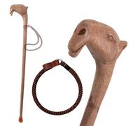 Handcrafted Camel Decorative Walking Stick for Men Women & Seniors | 3D Carved, Natural Wood Grain, Solid Red Oak, One-Piece Construction, Spare Rubber Tip, Wrist Cord
