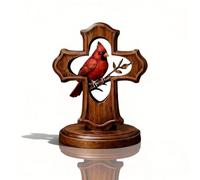Handcrafted Cardinal Cross Ornament, Wooden Keepsake Ornament Memorial Gift with Crimson Cardinal and Olive Branch Design for Bereavement Sympathy (1PC)