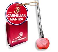 Handcrafted Carnelian Necklace - Cute Small Tibetan Om Mani Padme Hum Mantra Amulet - Red Prayer Bead Blessing - Adjustable Black Cord Choker - Spiritual Good Luck Vibes Gift, 1.2" Inches Amulet