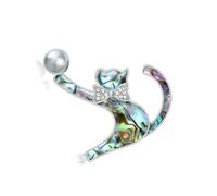 Handcrafted Cat-Shaped Lapel Pin Featuring Natural Shell & Rhinestones, Lightweight Formal/Casual Accessory Unique Handcrafted Shell Cats Brooch with Pearls Embellishments Ideal