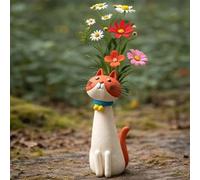 Handcrafted Cat Vase, Quirky Cat Flower Vase, Whimsical Kitty Planter for Small Flowers, Boho Desk, Shelf & Bookshelf Decor, Unique Gift for Cat Lovers