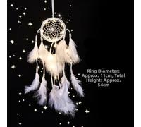 Handcrafted Catching Net Wind Chimes with Real Feathers and Pearls, Decorative Item for Bedroom, Living Room, or Outdoor Use (I(without light))