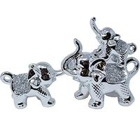 Handcrafted Ceramic Crushed Diamond Elephant Figurines, Set of 3, Mother and Two Babies, Diamante Crystal-Filled, Artisan Animal Ornaments for Home and Office Decor