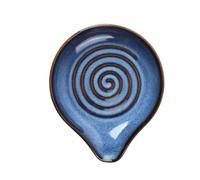 Handcrafted Ceramic Spoon Rest with Elegant Spiral Design - 15.8cm Large Stoneware Utensil Holder for Kitchen Countertop and Stove Top - Heat Resistant, Dishwasher Safe (Rustic Blue & Brown)