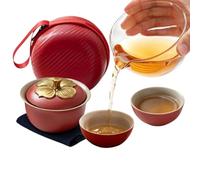 Handcrafted Ceramic Tea Set - Citrus-Inspired Teapot, Matching Cups Tray