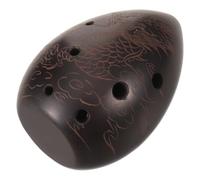 Handcrafted Clay Ocarina Flute, 8 Hole Chinese Loong Pattern | Traditional Chinese Style, One Piece Build, Hand Polished Finish, Black Tone, for Students and Daily Practice
