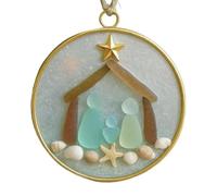 Handcrafted Coastal Sea Glass Nativity Ornament - Jesus Birth Scene Decor, Hanging Christmas Tree Ornament for Tabletop/Window/Shelf (D 3D Figure)