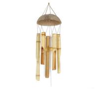 Handcrafted Coconut Shell Wind Chime Using Natural Woodiness Materials for Placement in Sheltered Outdoor Areas or Interior Hanging Applications