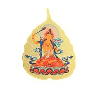 Handcrafted Copper Bodhi Leaf Symbolizing Enlightenment with Ksitigarbha and Eight Guardians for Serenity (4The Buddha)