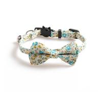 Handcrafted Cotton Cat Collar with Detachable Bow Tie, Vintage Floral Pattern Design with Safety Buckle and Bell, Adjustable Breakaway Collar for Cats, Premium Soft Cotton Fabric (Green)